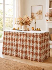 1pc-Rust Orange Stretch Table Skirt For Rectangle Table, Soft Elastic Table Cover Skirt With Hook And Loop Fastener, Reusable Washable Fitted Table Skirt For Fall Dining Decor, Party, Buffet, Wedding And Home Use - Multicolor - View 10