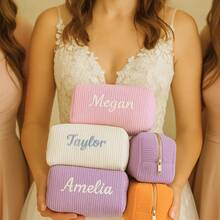 Personalized Embroidered Corduroy Toiletry Bag, Makeup Storage Pouch, Customized Name Storage Bag, Unique Gift For Girls, Bridesmaids, Baby Baptism, Birthday, Holiday - Multicolor - View 4
