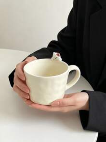 1pc Cute 3D Cat Ceramic Cup, 3D Cat Dessert Cup, Coffee Cup, Afternoon Tea Dessert Tableware, Beautiful Gift For Friends, Suitable For Home, Restaurant, Cafe, Dessert Shop, Gathering, Party - Beige - View 7