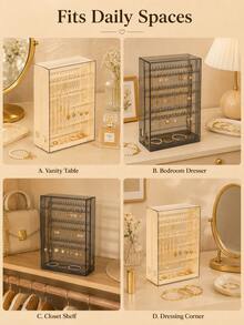 Acrylic Jewelry Storage Display Box, Dust-Proof Necklace Hanging Storage Rack, Earring Bracelet Ring Jewelry Display Box, Vanity Tabletop Jewelry Storage Box - Multicolor - View 9