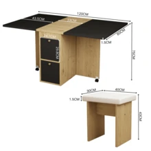 Dining Table Set (With Dining Table, 4 Chairs), Folding Dining Table, 120*80*75cm, Extendable Dining Table, Multifunctional Extendable Dining Table, Dining Room Chairs, White + Oak + Black - White+Black - View 2