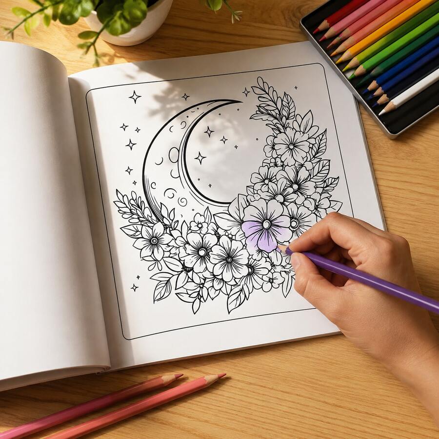 成人曼陀羅花卉著色書，月亮與花卉圖案，24頁單面印刷，厚紙，壓力釋放正念藝術治療，幫助您放鬆身心、提高專注力、緩解壓力、享受寧靜時刻，創意節日禮物，適合女性的完美禮物，開學、生日、新年、聖誕禮物 - The Brigh Moon - 查看 1