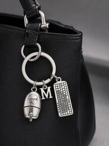 1pc Silver New Keyboard Gaming Keychain, Computer Mouse Creative Game Fashion Zinc Alloy Computer Pendant Keychain - Antique Silver - View 4