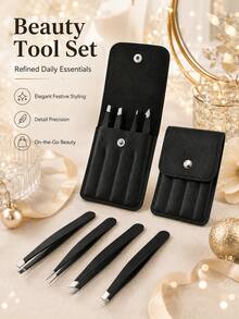 1/5pcs Eyebrow Tweezers Set, Stainless Steel Precision Tweezers Set With Storage Box, Slanted Tip And Fine Tip Tweezers, Suitable For Beauty Makeup, Eyebrow Grooming, Eyelash Extensions, Travel Makeup Accessories, Portable Makeup Tools, Home Vanity Essentials, Perfect Gift - Multicolor - View 9