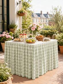 1pc-Sage Green Stretch Table Skirt For Rectangle Table, Elastic Table Skirt With Hook And Loop Fastener, Reusable Washable Fitted Table Cover Skirt For Dining Table, Party, Buffet, Wedding, Everyday Home Decor - Multicolor - View 10