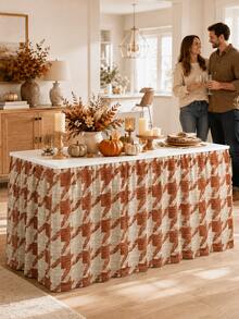 1pc-Rust Orange Stretch Table Skirt For Rectangle Table, Soft Elastic Table Cover Skirt With Hook And Loop Fastener, Reusable Washable Fitted Table Skirt For Fall Dining Decor, Party, Buffet, Wedding And Home Use - Multicolor - View 7