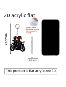 [2D Flat]2D Flat Mini Motorcycle Rider With Passenger Keychain Pendant - Cute Couple Motorcycle Keychain, Suitable For Car Keys, Backpacks, Phone Accessories - Acrylic Motorcycle Gift (Souvenir For Enthusiasts) Couple Style, Travel Accessory, Beach Party Decoration, Daily Fashion Accessory, Perfect Gift For Halloween, Mother's Day, Christmas, Back To School Season, Wedding, Graduation Season - A - View 11