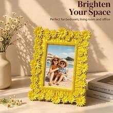 1pc Resin Daisy Embossed Photo Frame, 4*6 Inch Beautiful Photo Frame, Suitable For Desktop Decoration, Room Home Decor Photo Frame, Suitable For Wedding, Birthday, Halloween, Christmas Gifts - Daisy - View 3