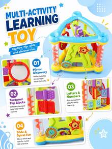 Learning Activity Cube, Baby Activity Cube With 3 Sensory Shape Blocks, Music Busy Board, Early Educational Toy, Montessori Toy Suitable For 1-2 Year Old, 1st Birthday Gift - Multicolor - View 8
