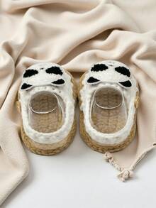 1 Pair Handmade Crochet Infant Sandals With Panda Applique, Infant Shoes, White And Khiki - White - View 6