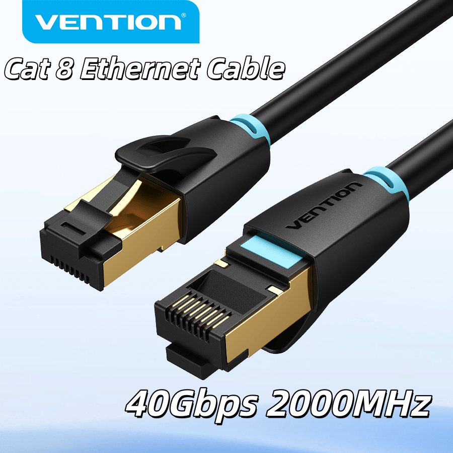 VENTION Cat8 乙太網路線 RJ45 網路跳線 高速 40Gbps 2000MHz 屏蔽加厚耐用鍍金 RJ45 遊戲與網路連接，適用於電腦、路由器、數據機