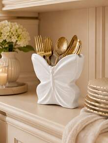 1pc Butterfly Resin Utensil And Napkin Holder, Multifunctional Tabletop Organizer For Cutlery, Wooden Spoons And Linen Napkins, Cute Kitchen Counter Decor - Multicolor - View 8