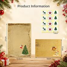 Vintage Christmas Stationery Set, Kraft Paper Writing Paper With Envelopes And Stickers, Santa Claus Christmas Tree Holiday Greeting Card Supplies - Christmas Envelope Set - View 2