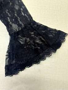 Vintage Western Style Black Lace V-Neck Front Button Long Sleeve Blouse, Elegant Vacation / Party Outfit Shirt - Black - View 7