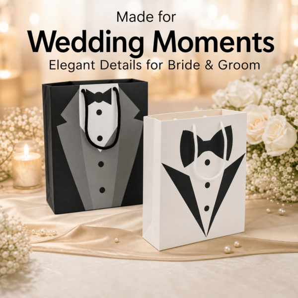 5pcs Tuxedo Paper Gift Bags, Black White Suit Bow Tie Design Party Favor Treat Bags With Handles, Gentleman Goodie Bags For Wedding, Bachelor Party, Groomsman Gifts