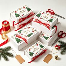 16pcs Multi-Style Cute Christmas Gift Boxes With Ribbon, Empty Paper Gift Packaging Boxes With Christmas Tree And Bell Patterns, Foldable, Suitable For Candy, Cookies, Chocolate Holiday Gift Packaging, Perfect Christmas Gift For Friends And Family - Multicolor - View 9