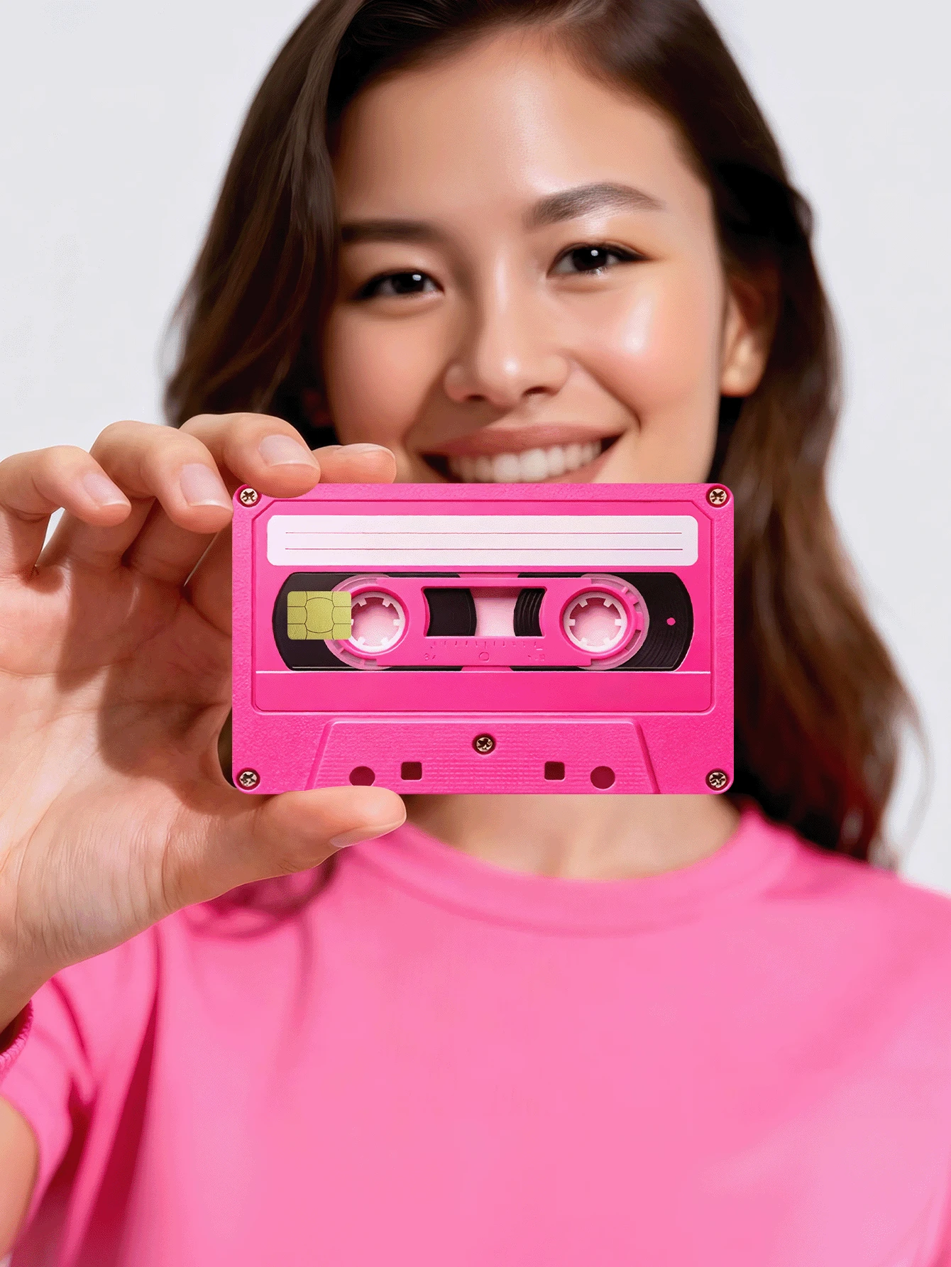 1pc Pink Cassette Tape Official Credit Card Sticker Privacy Protection Card Skin, Simulated Cassette Birthday Gift PVC Material Anti-Fingerprint Anti-Scratch Wear-Resistant Card Sleeve, Card Protector, Suitable For Men, Women, Couples, Small Chip Card, Bank Card Decoration Sticker, Credit Card, Transportation Card, Student Campus Card Personalized DIY - Type a - View 1