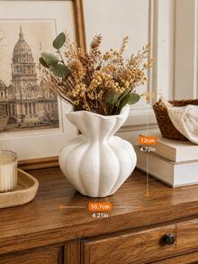 1pc Small White Ruffle Resin Vase, Modern Striped Pumpkin Shaped Dried Flower Holder, Bohemian Farmhouse Style Tabletop Decor, Suitable For Living Room, Bedroom, Entryway, Wedding Centerpiece And Housewarming Gift - Multiple Styles - View 7