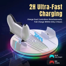 Vertical Stand For P5/P5 Slim/P5 Pro Disc And Digital Editions, Dual Controller Fast Charging Station With 9 RGB Lighting Modes, LED Charging Indicator And Headset Holder, White - White - View 4