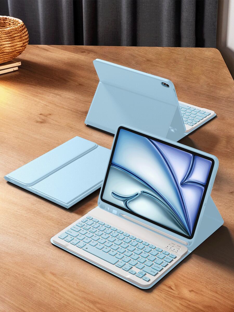 Keyboard Protective Case Compatible With Samsung Galaxy Tab, Pad SE, With Detachable Wireless Bluetooth Keyboard And Pencil Holder (Pencil Not Included), Ultra-Thin Lightweight Stand Protective Case, Protective Case (Sky Blue) - Sky Blue - View 1
