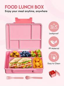 Meoky Bento Box – Leak-Proof 5-Compartment Food Container With Fork, Spoon And Salad Box, Ideal For Children And Adults For School, Office, Travel And Picnic - Pink - View 5
