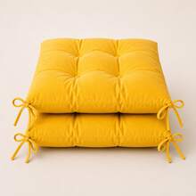 2 Pieces Set Soft Polyester Chair Cushions, Made In Turkey, Machine Washable, 40x40 Cm Seat Pads For Dining Room, Kitchen, Garden, Office & Cafe Chairs - Yellow - View 1
