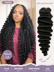 Y WIGS Deep Wave Miracle Knots Crochet Human Hair For Boho Braids Pre Separated 100% Virgin Human Hair Extensions 50 Strands/Bundle 14-22 Inch Natural Color Knotless Feather Crochet Hair For Braiding Beginner Friendly - SNatural - View 2