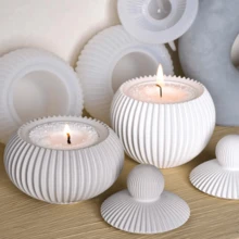 2Pcs/Set Ins Style Vertical Striped Spherical Storage Jar With Lid Silicone Mold DIY Cement Clay Plaster Aromatherapy Candle Cup Nordic Style Jewelry Storage Box Resin Casting Mold - Style A-01 Round Striped Storage Box With Lid Mold - View 9