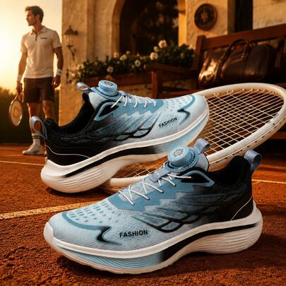 Men's Gradient Mesh Running Sports Shoes, Low-Top Lace-Up Style, Blue & Black Color Block Design, Mesh Upper, Simple Thick Sole Casual Running Shoes, Suitable For Daily Commute, Jogging, Fitness, Outdoor Walking, Fit To Foot Shape, Multiple Sizes Available, All-Season Wear, Versatile Daily Casual Sports Shoes For Men