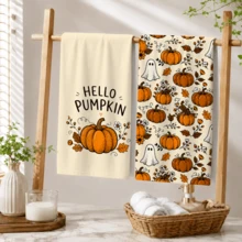 2pcs, Autumn Halloween Theme Towels, Single-Sided Print, Rectangular, Cartoon Pumpkin 2D Design, Soft And Comfortable, Durable, Odorless, Suitable For Bathroom, Kitchen, Beach And Pool - Multicolor - View 11