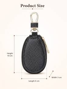 Compact Genuine Leather Key Pouch With Zipper And Hook, Durable And Stylish Leather Car Key Ring Protective Case, 360° Full Protection, With Safety Chain To Prevent Keys From Scratching Phone - Multicolor - View 10