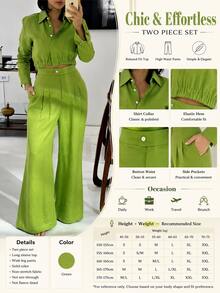 Setelan 2 Potong Wanita Minimalis untuk Sehari-hari, Elegan, Kasual, Warna Polos, untuk Musim Semi/Gugur - Lime Green - View 6