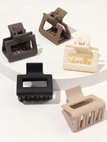 4/5pcs Coffee Brown Solid Color Matte 4cm Square Hair Claw High Ponytail Hair Clip - Multicolor - View 1