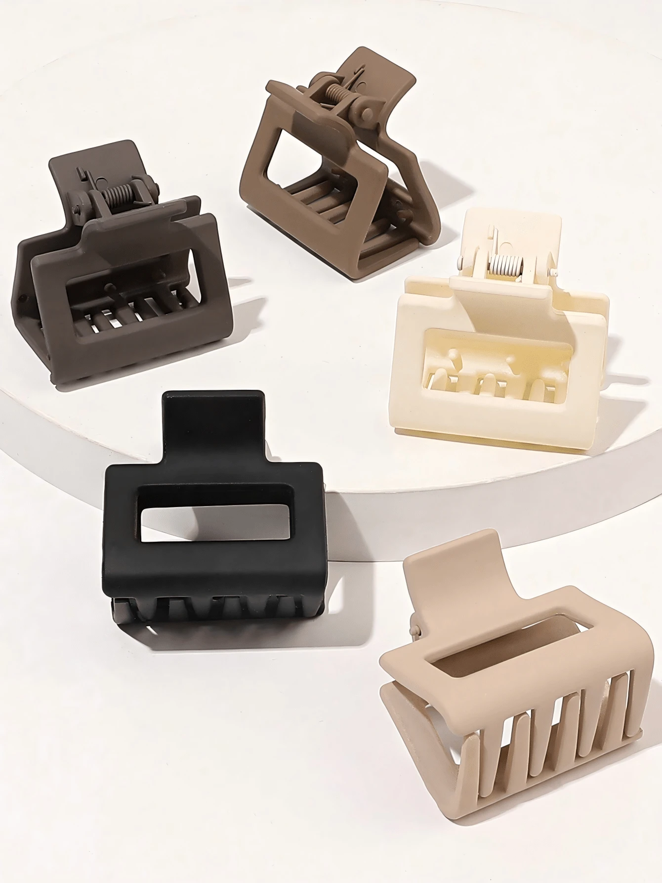 4/5pcs Coffee Brown Solid Color Matte 4cm Square Hair Claw High Ponytail Hair Clip - Multicolor - View 1