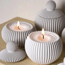 2Pcs/Set Ins Style Vertical Striped Spherical Storage Jar With Lid Silicone Mold DIY Cement Clay Plaster Aromatherapy Candle Cup Nordic Style Jewelry Storage Box Resin Casting Mold - Style A-01 Round Striped Storage Box With Lid Mold - View 1