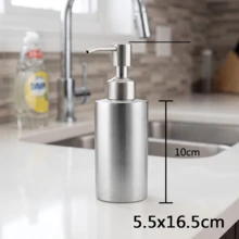 304不鏽鋼皂液器瓶，可補充式洗手液泵液體乳液容器，現代廚房浴室洗手台配件，檯面收納家居裝飾洗手液瓶，大容量 250ml 350ml 550ml - 銀色 - 查看 5
