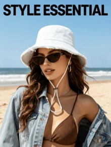 1pc Women's Vintage Distressed Washed Bucket Hat, Suitable For Outdoor Travel, Spring/Summer Sun Protection, Daily Wear, Beach And Vacation - A - View 1