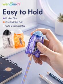 1pc Cute Rocket Shaped Pencil Sharpener, Transparent Mini Hand‑Held Pencil Cutter, Portable Space Theme Pencil Sharpener For Student School Stationery Supplies - Multiple Styles - View 5