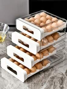 32-Egg Capacity Refrigerator Egg Storage Rack - Transparent Plastic Drawer-Style Organizer, Space-Saving Design, Keeps Freshness, Compact Kitchen Storage, Durable Plastic, Essential Kitchen Item, Stylish Organizer, Sturdy Structure - Multiple Styles and Colors - View 2