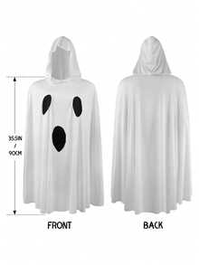 1 buah Jubah Berkerudung Motif Hantu dan Kerangka Hitam Putih Ukuran Ekstra Besar untuk Dewasa, Perlengkapan Kostum Halloween dan Aksesori Cosplay Musim Gugur - Hitam dan Putih - View 5
