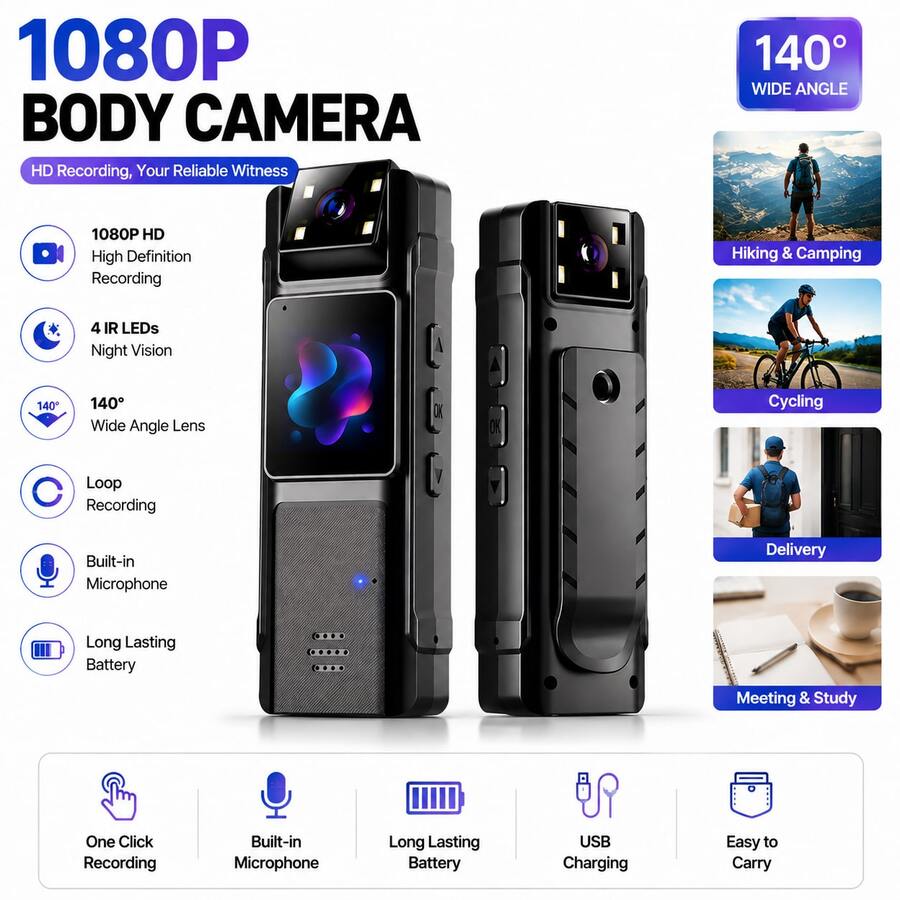 Mini Body Camera 1080P HD Video Recorder, Wearable Clip Camera With Night Vision, Wide Angle Lens, Voice Recording, Loop Recording, Portable Rechargeable Camera For Outdoor Sports Hiking Travel Cycling,  Holiday Gift For Men, Christmas Gift