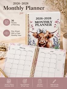 2026-2028 3-Year Planner - Elegant Floral Cow Design, Highland Cow, Weekly Layout, Suitable For Office, School, Home, Gift - Durable Paper Notebook, School Supplies, Romantic Theme, Functional Diary, Office Staff Notebook - Multicolor - View 6