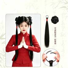 Women's Double Ponytail Chinese Ring Buckle Long Straight Hair New Chinese Style Ancient Costume Hanfu Cheongsam Wig Braids Hair Extensions Braids Women's Personalized Braided Ponytail Hair Accessories - Multicolor - View 11
