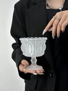 1 件复古黑宫廷风格浮雕玻璃高脚杯，简约透明优雅设计，冰淇淋玻璃杯，甜点杯，适合客厅、咖啡厅、聚会 - 黑白 - 查看 15