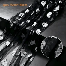 1/3pcs Little Ghost Table Runner, Perfect Choice For Halloween, Black Valentine's Day And Gothic Style Party Decoration. Exquisite Mesh Fabric, Suitable For Black Theme Wedding, Bar, Cafe And Private Dinner Party - Black - View 11