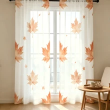 2pcs Maple Leaf Printed Home Decoration Curtains,Rod Pocket, Simple Artistic Style Elegant Window Curtains, Suitable For Kitchen, Coffee Shop, Restaurant, Balcony, Garden, Bedroom, Thanksgiving, Autumn Decoration - Multicolor - View 10