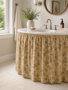 Rok Wastafel Motif Kebun Buah Pir Vintage, Tirai Penutup Meja Rias Kamar Mandi Gaya Rumah Pertanian Krem, Kain Dekorasi Kabinet Bergelombang dengan Pola Bunga Buah untuk Penyimpanan Dapur Kamar Mandi dan Penataan Rumah Musim Gugur - MultiWarna - View 5