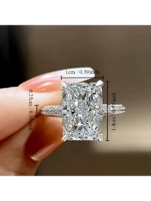 Elegant Promise Silver-Plated Ring, Inlaid With Sparkling Zirconia, Rectangular Design, Engagement Ring, Wedding Ring, Evening Party Decoration, Symbolizing Beauty And Elegance. - Silver - View 5