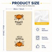 2pcs, Autumn Halloween Theme Towels, Single-Sided Print, Rectangular, Cartoon Pumpkin 2D Design, Soft And Comfortable, Durable, Odorless, Suitable For Bathroom, Kitchen, Beach And Pool - Multicolor - View 5