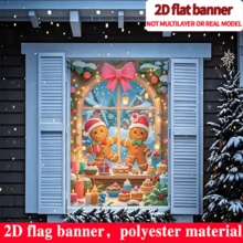 1pc 2D Flat Christmas Theme Banner Background, Window Scene Gingerbread ...